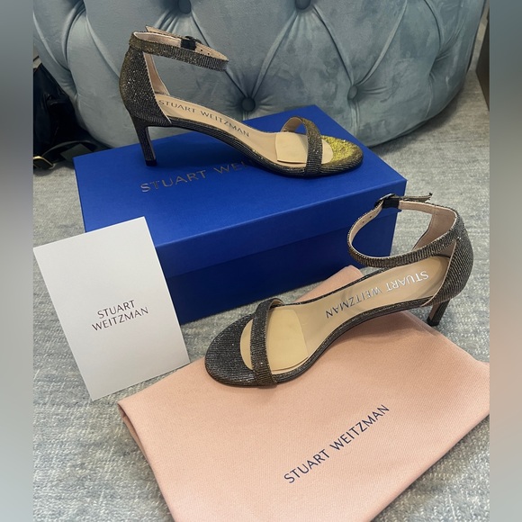 Stuart Weitzman 60 straight heel sandal in Pyrite metallic sparkle size 6B - Picture 6 of 12